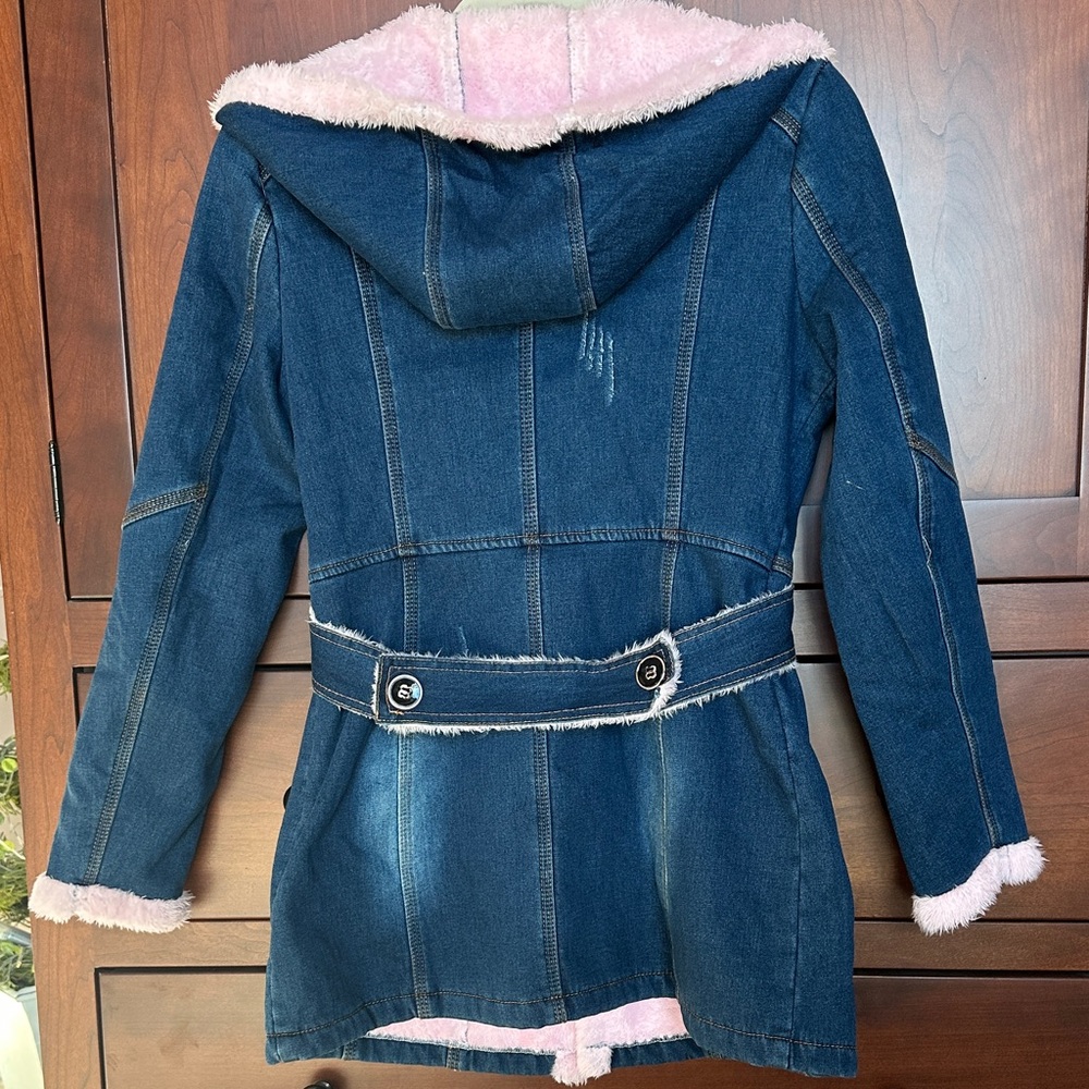 LA Coalition Women's Denim Jacket with Pink Faux fur Lining S - Picture 7 of 8